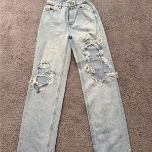 PacSun Light Blue Distressed Straight Leg Jeans